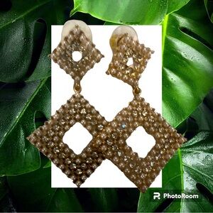 Diamond Dangle Drop Earrings- pierced